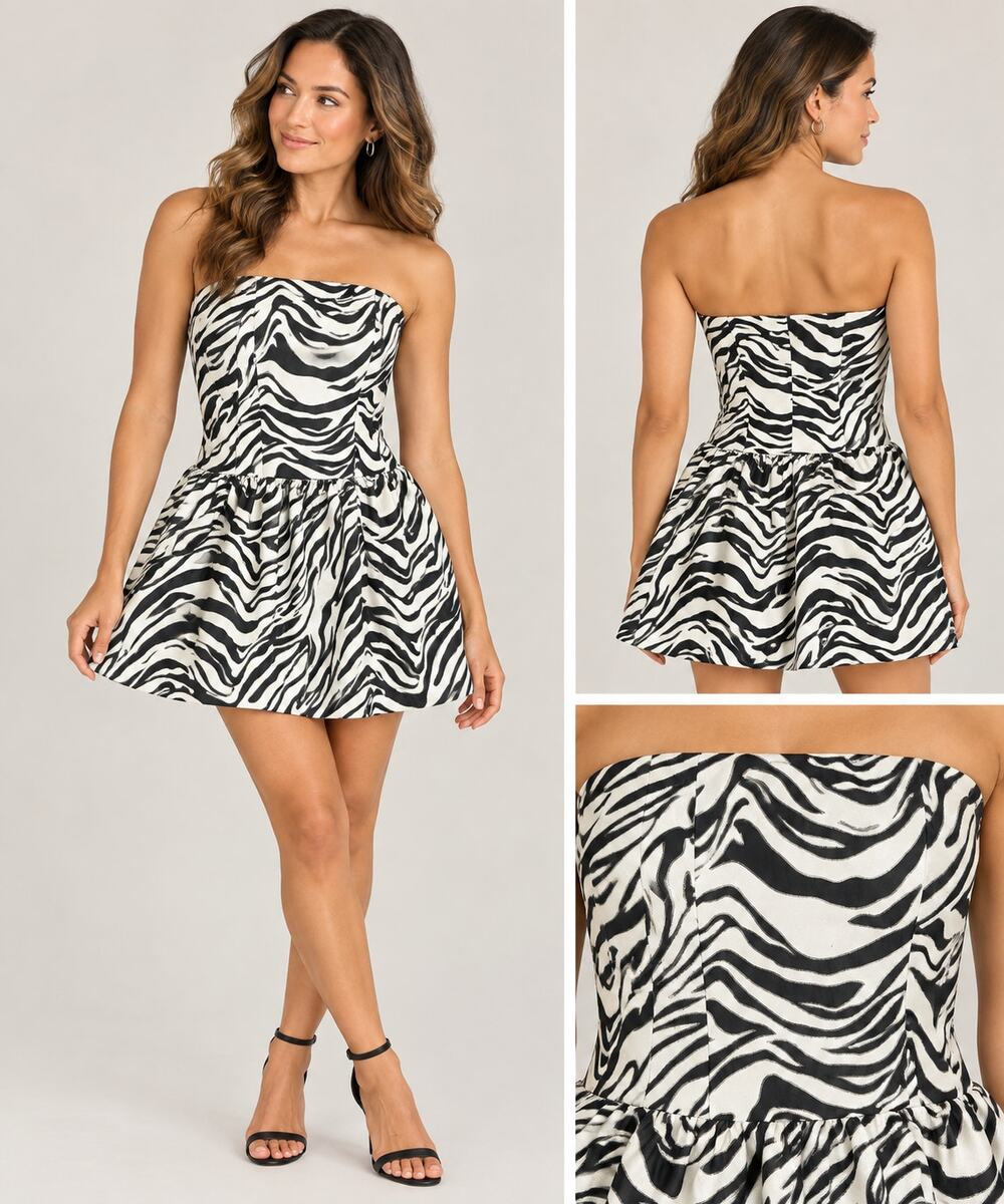 NWT Lilly Pulitzer Akela Strapless Zebra Jacquard Mini Dress Black Gold Cocktail